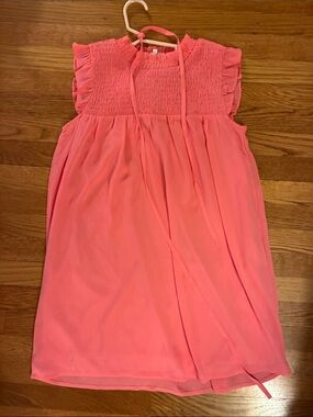 Kids Pink Smocked Neck Flutter Sleeve Dress